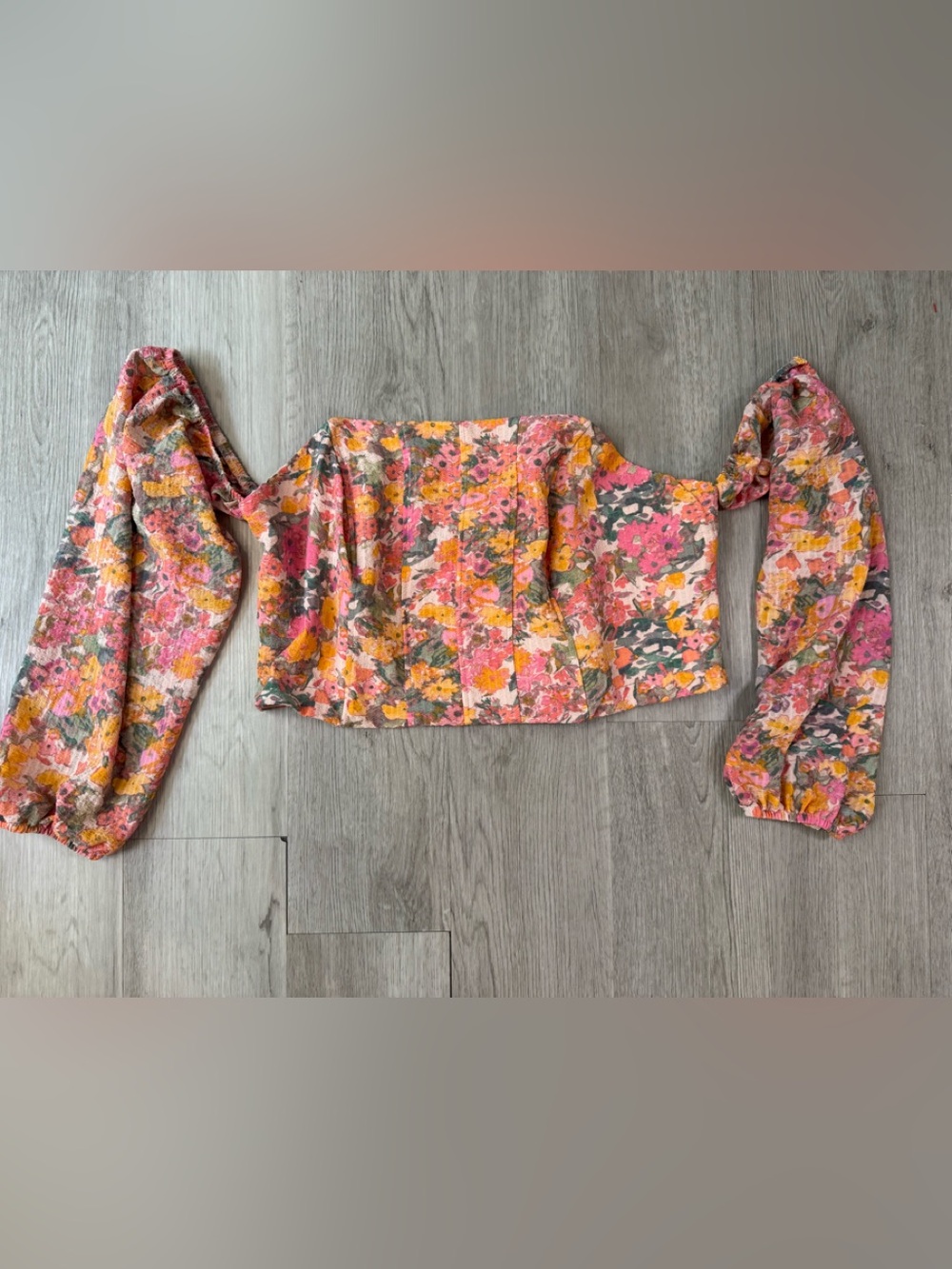 Wild Fable Pink Floral Off Shoulder Long Sleeve Smocked Back Corset Top Size XXL
